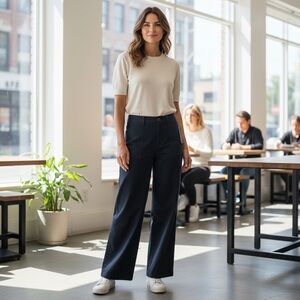 NEW Tommy Hilfiger High Rise Button Waist Wide Leg Pants Navy Blue Womens 10 NWT